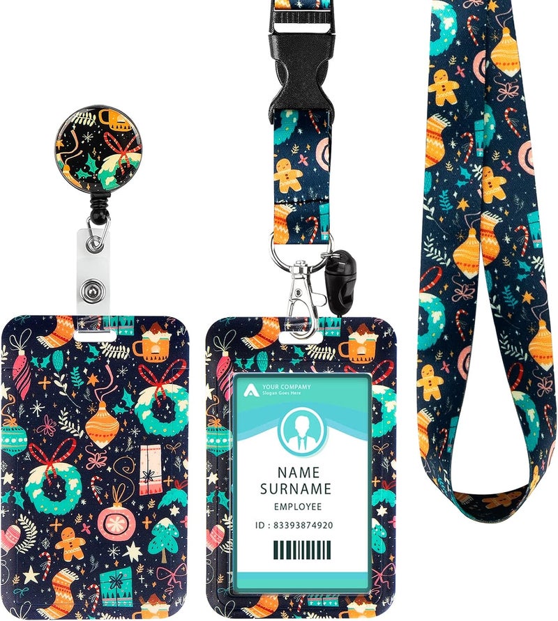 Hinsly ID Badge Holder with Lanyard Christmas Decoration, Retractable Badge Holders Reels with Lanyards Adjustable, for Women Kids Teacher Nurses Doctor Student - Image 1